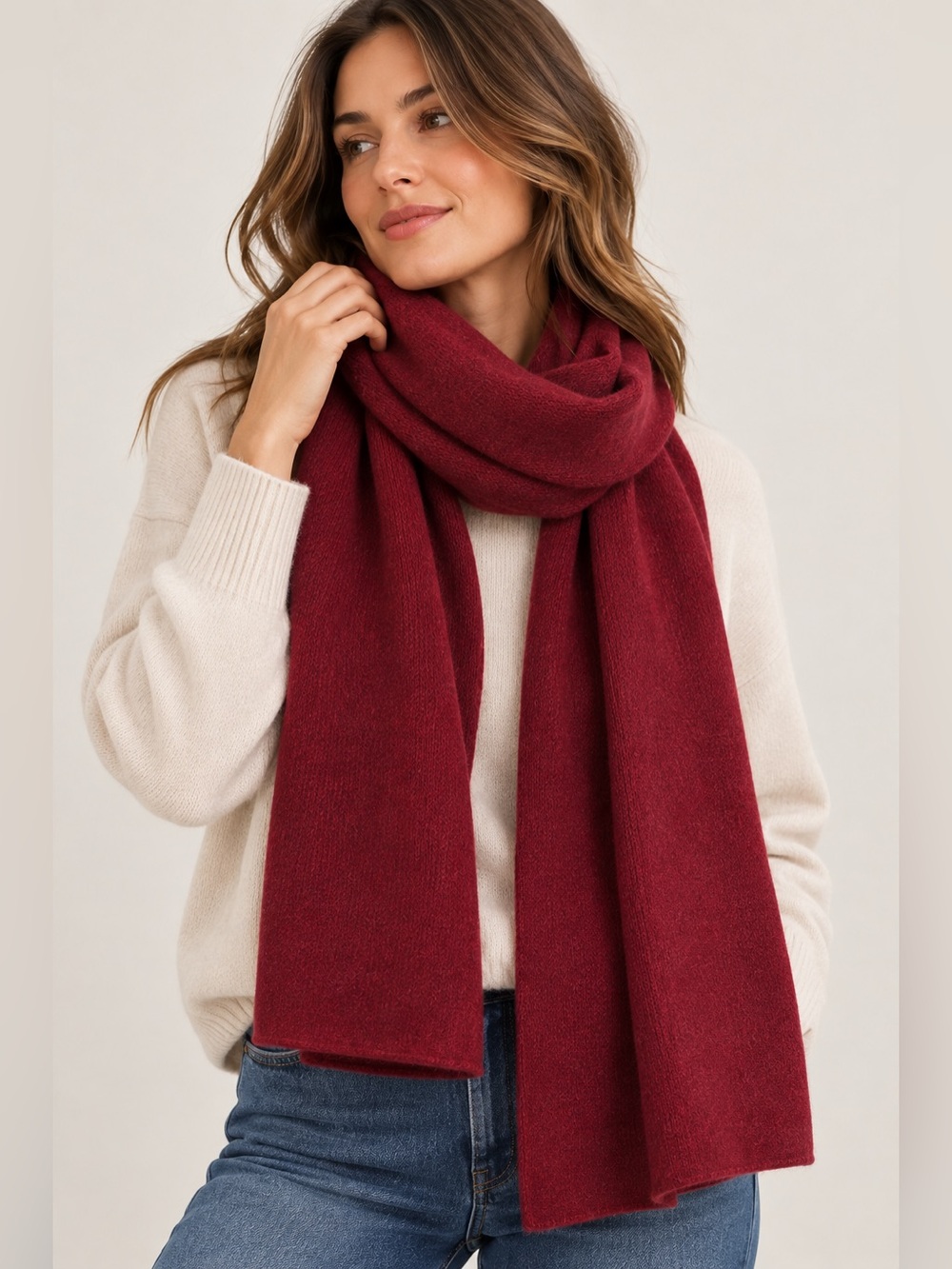 LEMON Wool and Cashmere scarf, Berry Red, OS